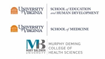 UVA EHD logo, UVA School of Medicine logo, and Mary Baldwin's Murphy Deming College of Health Sciences logo