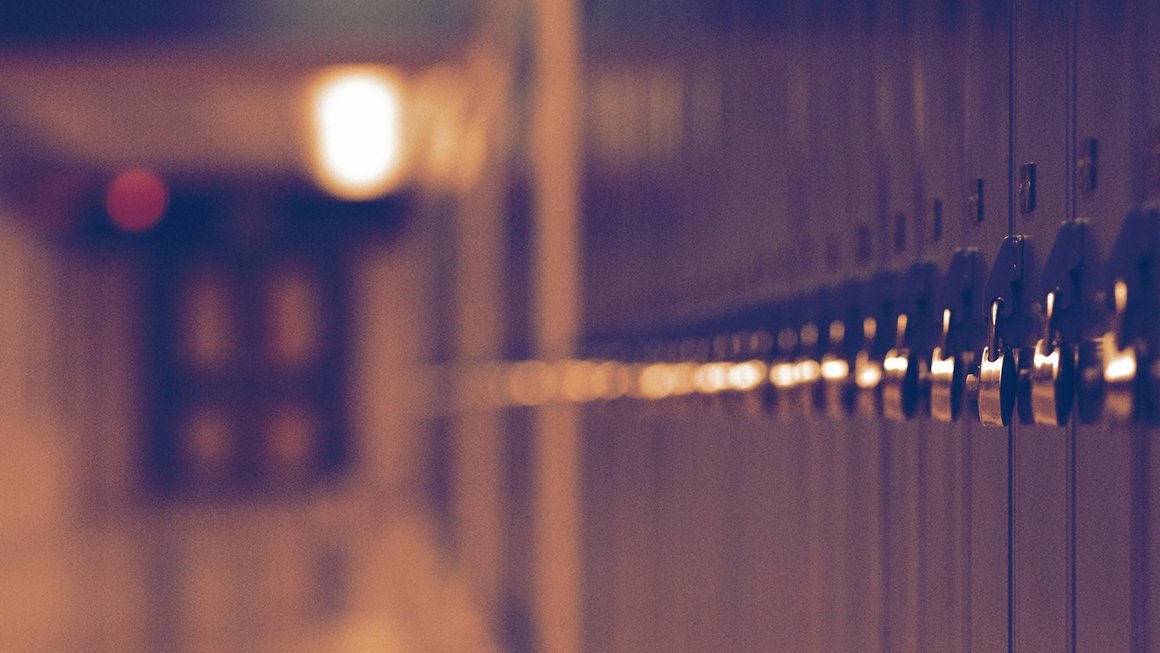 Lockers in a school hallway