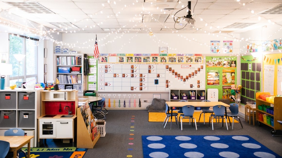 An empty kindergarten classroom