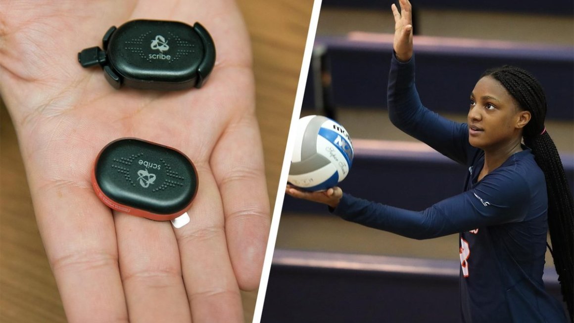 Hand with sensors, person playing volleyball