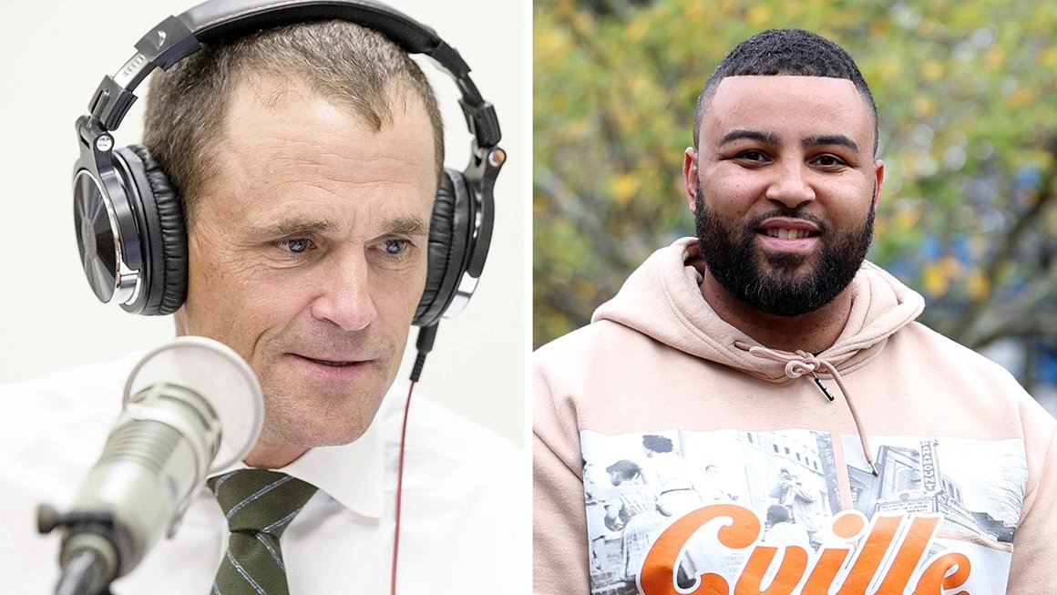 Headshot of Jim Ryan wearing headphones next to headshot of Ben Allen.
