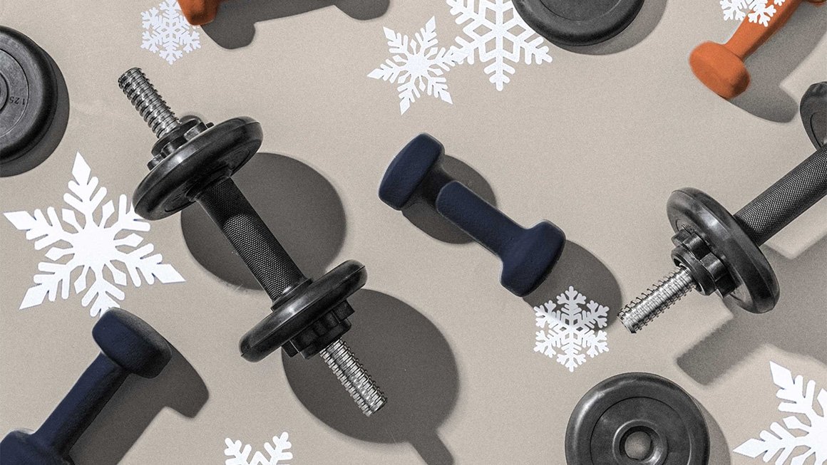 Illustration of dumbbells and snowflakes
