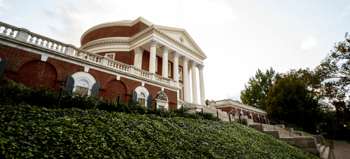 The UVA Rotunda shot from the Lawn at sunset