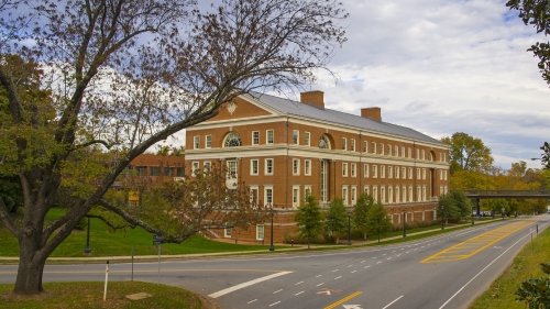 External shot of Bavaro Hall from McCormick Road in the early fall