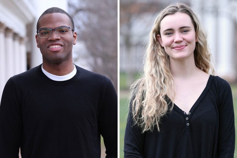 Jered Cooper and Skye Snider stand next to each other and smile at the camera.