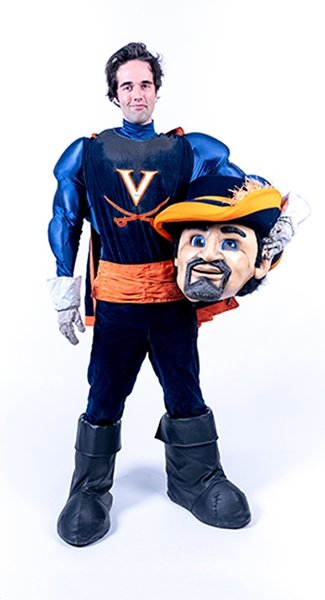 Matt Weber wearing the Cavman mascot costume