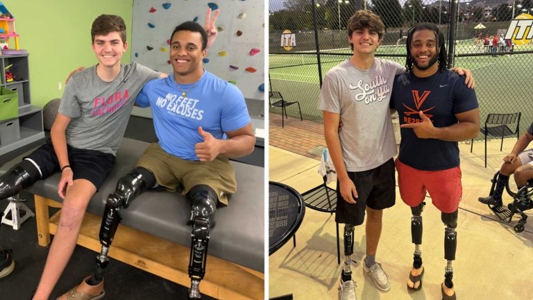 Two photos of Brian Douglas with Kaden Bagley